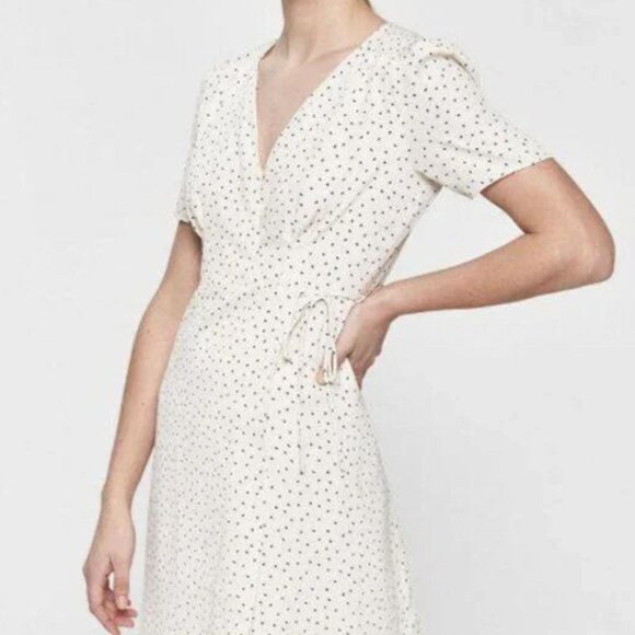FARROW Dresses & Skirts - Farrow Cream‎ Polka Dot Midi Cap Sleeve Tie Wrap Dress Size Medium